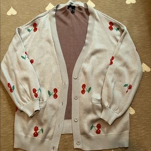 blue cardigan with red cherrys new without tags